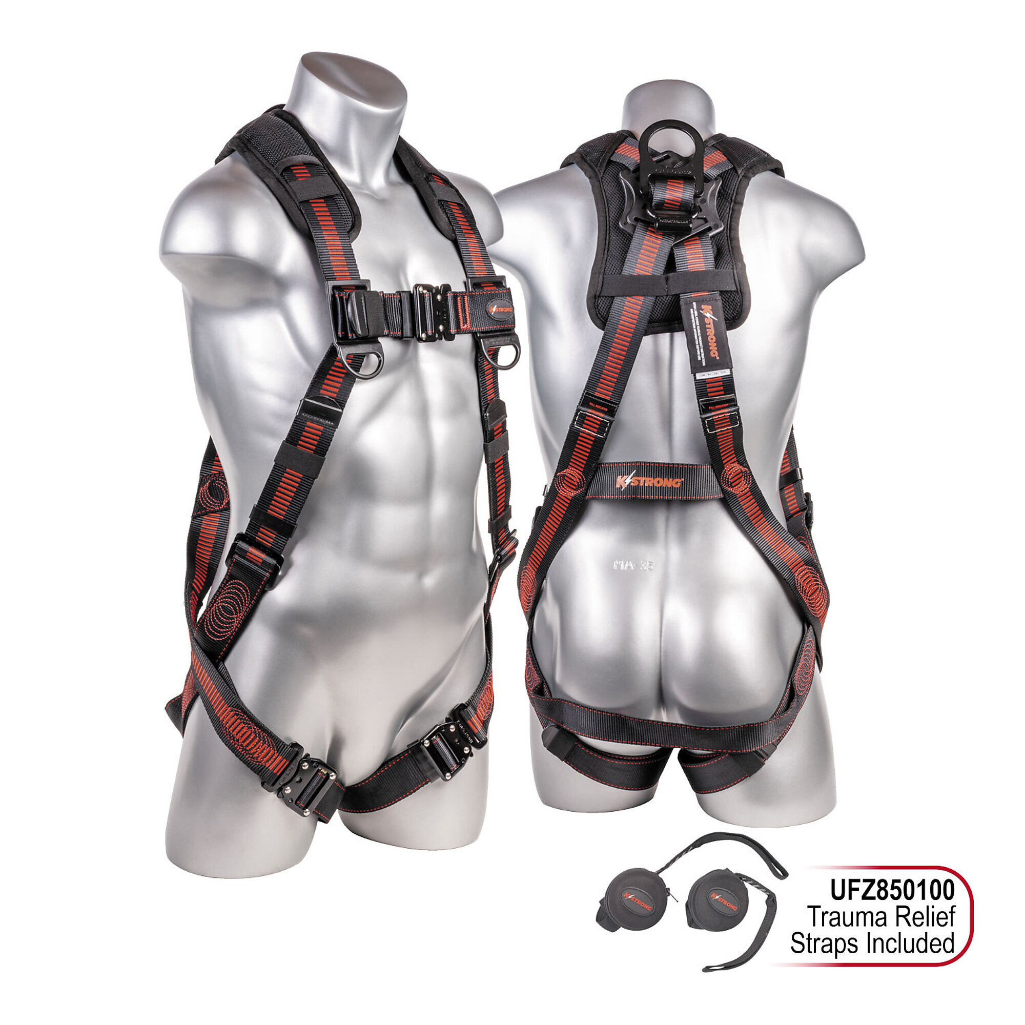 KStrong Kapture Elite+ 5-Point Full Body Harness — Enhanced Dorsal D-Ring, Quick Connect Legs and Chest, Shoulder Padding, Black Fittings, 2XL-3XL, Model# UFH15201Q-2XL-3XL